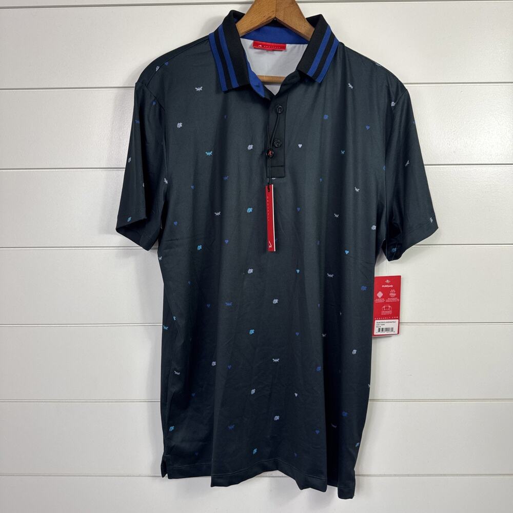 NWT Men's Redvanly Golf Langham Polo Shirt Tuxedo Black Pattern sz M